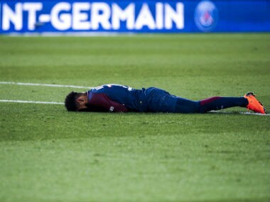 Paris Saint-Germain's Brazilian forward Neymar reacts after fracturing his right ankle. AFP