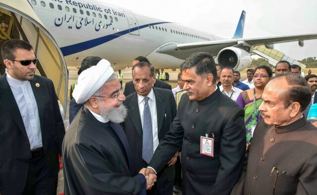 Union Minister Hansraj Gangaram Ahir received Rouhani at Begumpet Airport. Telangana Governor ESL Narasimhan, Deputy Chief Minister Mohammed Mahmood Ali and other officials also welcomed him. PTI Union Minister Hansraj Gangaram Ahir received Rouhani at Begumpet Airport. Telangana Governor ESL Narasimhan, Deputy Chief Minister Mohammed Mahmood Ali and other officials also welcomed him. PTI