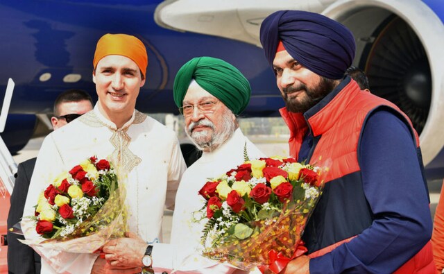 Union minister of state Hardeep Singh Puri and Punjab cultural affairs and tourism minister Navjot Singh Sidhu received Trudeau, his family and a delegation of Canadian ministers and MPs at the Sri Guru Ramdas International Airport. PTI Union minister of state Hardeep Singh Puri and Punjab cultural affairs and tourism minister Navjot Singh Sidhu received Trudeau, his family and a delegation of Canadian ministers and MPs at the Sri Guru Ramdas International Airport. PTI