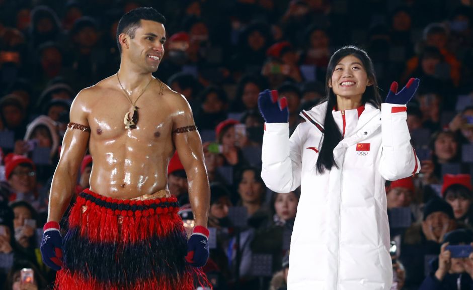 PPita Taufatofua of Tonga and Liu Jiayu of China during the closing ceremony. Reuters PPita Taufatofua of Tonga and Liu Jiayu of China during the closing ceremony. Reuters