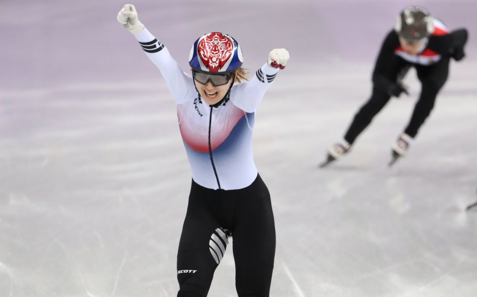 Choi Min-jeong of South Korea celebrates as she crosses the finish line to win gold in the women's 1,500m of short track speed skating. Reuters Choi Min-jeong of South Korea celebrates as she crosses the finish line to win gold in the women's 1,500m of short track speed skating. Reuters