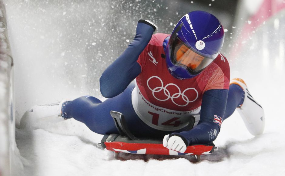 Lizzy Yarnold of Britain reacts after winning the women's skeleton event. Yarnold retained her Olympic skeleton title and secured Britain's first gold medal, as teammate Laura Deas took bronze. Reuters Lizzy Yarnold of Britain reacts after winning the women's skeleton event. Yarnold retained her Olympic skeleton title and secured Britain's first gold medal, as teammate Laura Deas took bronze. Reuters