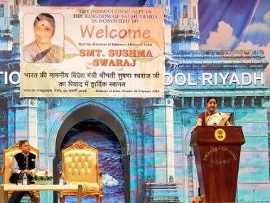 External Affairs Minister Sushma Swaraj in Riyadh on Tuesday. Twitter@MEAIndia