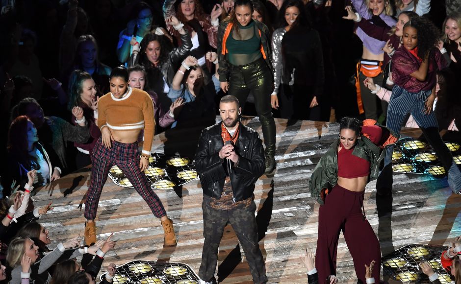 While many Super Bowl performers go heavy on pyrotechnics, Timberlake instead showed off his dancing skills, opening the show in a nightclub-like maze of lasers as he sang his recent single '<em>Filthy</em>.' AFP While many Super Bowl performers go heavy on pyrotechnics, Timberlake instead showed off his dancing skills, opening the show in a nightclub-like maze of lasers as he sang his recent single '<em>Filthy</em>.' AFP