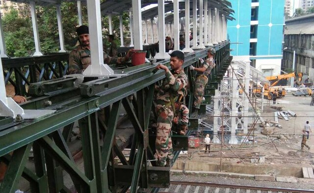 As many as 250 personnel of the Bombay Engineering Group and Centre, Pune, also known as Bombay Sappers, were also involved in the task of completing the bridge, which was completed in four months. Twitter@WesternRly As many as 250 personnel of the Bombay Engineering Group and Centre, Pune, also known as Bombay Sappers, were also involved in the task of completing the bridge, which was completed in four months. Twitter@WesternRly