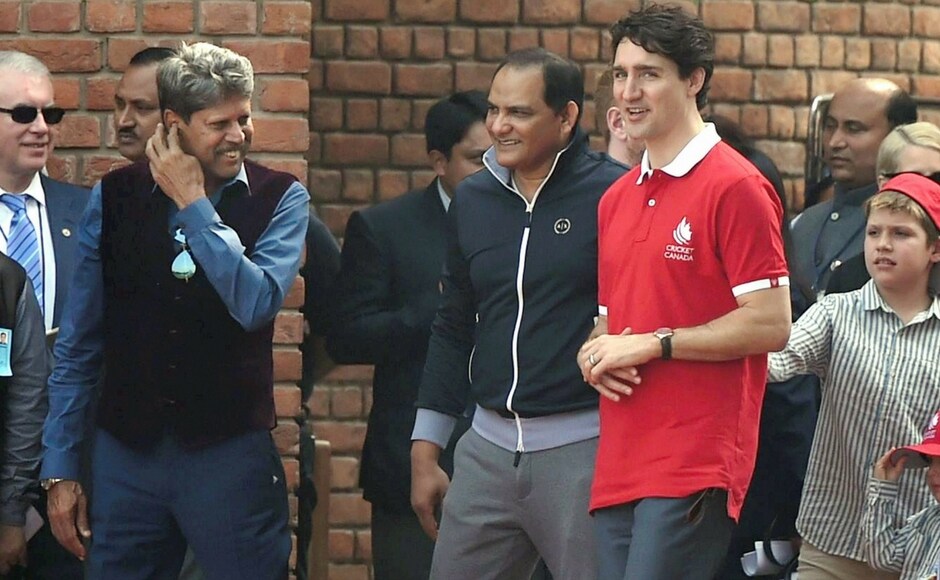 Trudeau took to the pitch along with his children and former Indian captains Kapil Dev and Mohammad Azharuddin. PTI Trudeau took to the pitch along with his children and former Indian captains Kapil Dev and Mohammad Azharuddin. PTI