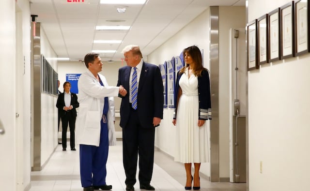 Trump thanked the doctors, nurses and first responders for their incredible work, and described the carnage as 'very sad.' Reuters Trump thanked the doctors, nurses and first responders for their incredible work, and described the carnage as 'very sad.' Reuters