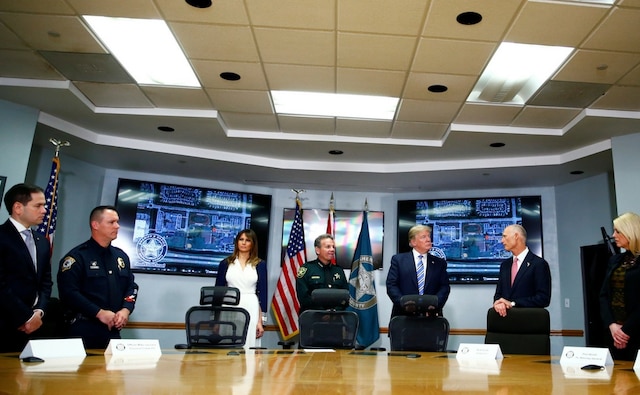 The president and his wife also visited the Broward County sheriffs office to meet with the law enforcement officials whose bravery helped save lives. Reuters The president and his wife also visited the Broward County sheriffs office to meet with the law enforcement officials whose bravery helped save lives. Reuters