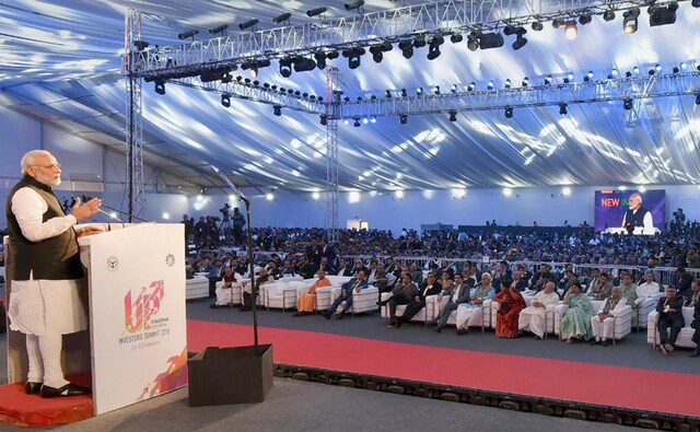 Speaking at the event, PM Narendra Modi said that the government will establish a defence industrial production corridor in UP. PTI Speaking at the event, PM Narendra Modi said that the government will establish a defence industrial production corridor in UP. PTI