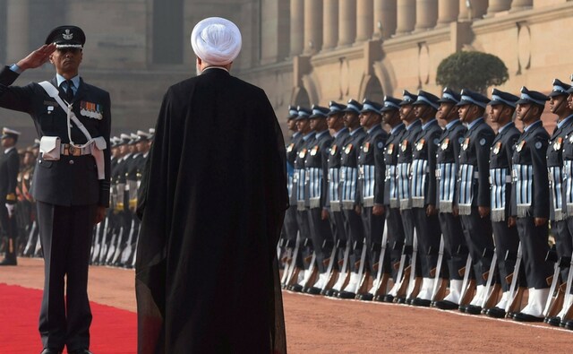 Rouhani was accorded a ceremonial welcome at Rashtrapati Bhavan in New Delhi on Saturday ahead of delegation-level talks between India and Iran. PTI Rouhani was accorded a ceremonial welcome at Rashtrapati Bhavan in New Delhi on Saturday ahead of delegation-level talks between India and Iran. PTI