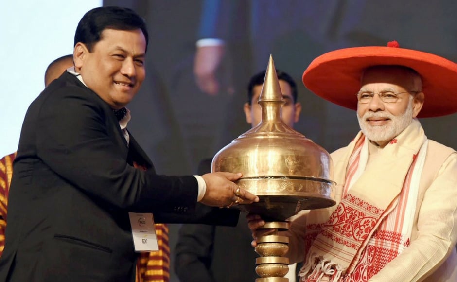 Prime Minister Narendra Modi along with Assam chief minister Sarbananda Sonowal on Saturday inaugurated the two-day Global Investors' Summit in Guwahati , a first of its kind initiative in the North East. PTI Narendra Modi in Assam: PM inaugurates Global Investors' Summit, says North East at heart of 'Act East' policy