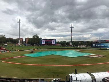Only 15.3 overs of play was possible before rain intervened. Image courtesy: Twitter @OfficialCSA 