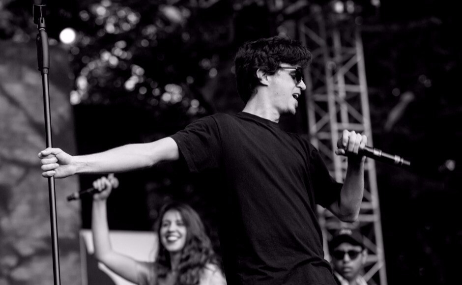 As the sun went down, Watsky took the stage for a turbo boosted, fast rap version that sounded at times like Eminem on steroids. Watsky was backed on vocals by Camila Recchio. Photo © Hari Adivarekar As the sun went down, Watsky took the stage for a turbo boosted, fast rap version that sounded at times like Eminem on steroids. Watsky was backed on vocals by Camila Recchio. Photo © Hari Adivarekar