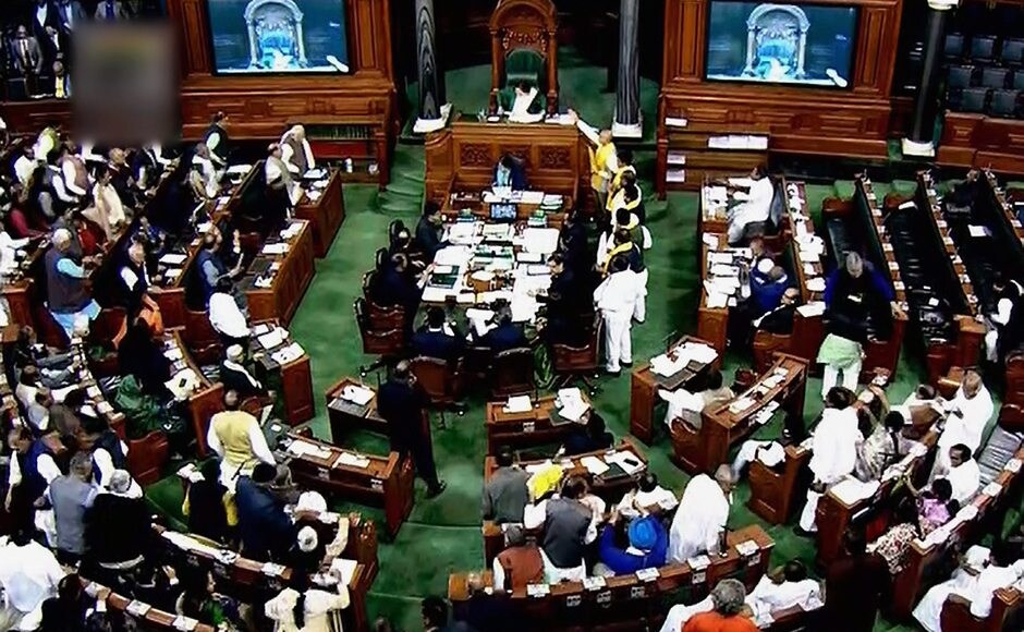 The TDP MPs were wearing yellow scrves in protest. They later stormed the Well in Lok Sabha and demanded special package for Andhra Pradesh. However, ally BJP was able to persuade them to stop their protest before Modi's speech. But frequent sloganeering and questions like