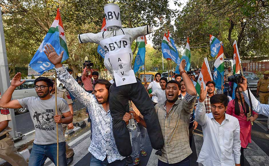 Congress-backed students' body NSUI on Saturday staged a protest outside the ITO office of ABVP alleging that office-bearers of the RSS-affiliated students' organisation were "caught leaking" CBSE exam papers in Jharkhand. PTI Congress-backed students' body NSUI on Saturday staged a protest outside the ITO office of ABVP alleging that office-bearers of the RSS-affiliated students' organisation were "caught leaking" CBSE exam papers in Jharkhand. PTI