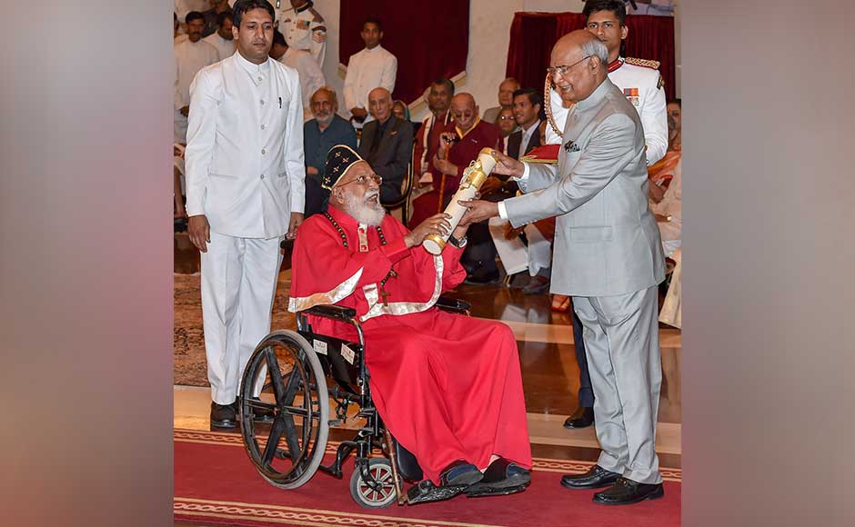 Emeritus Metropolitan bishop of the Mar Thoma Syrian Church Philipose Mar Chrysostom, historian and archaeologist Ramachandran Nagaswamy, legal scholar Ved Prakash Nanda, and Hindustani classical musician and sitar player Pandit Arvind Parikh were conferred the Padma Bhushan awards. Kovind awarding Philipose Mar Chrysostom. PTI Emeritus Metropolitan bishop of the Mar Thoma Syrian Church Philipose Mar Chrysostom, historian and archaeologist Ramachandran Nagaswamy, legal scholar Ved Prakash Nanda, and Hindustani classical musician and sitar player Pandit Arvind Parikh were conferred the Padma Bhushan awards. Kovind awarding Philipose Mar Chrysostom. PTI