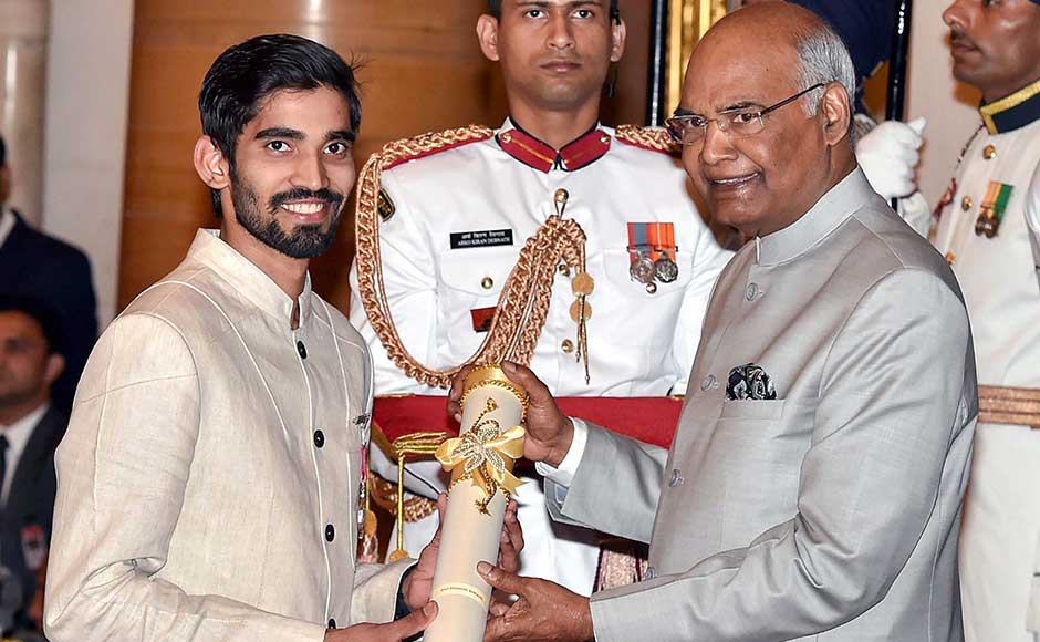 Among the 37 prominent personalities who were given the Padma Shri awards are Badminton player Kidambi Srikanth, Arvind Gupta, an IIT Kanpur alumnus who inspired generations of students to learn science from thrash and Lakshmikutty, a tribal woman from Kerala who prepares 500 herbal medicine from memory. Kovind awards the Padma Shri award to Srikanth. PTI Among the 37 prominent personalities who were given the Padma Shri awards are Badminton player Kidambi Srikanth, Arvind Gupta, an IIT Kanpur alumnus who inspired generations of students to learn science from thrash and Lakshmikutty, a tribal woman from Kerala who prepares 500 herbal medicine from memory. Kovind awards the Padma Shri award to Srikanth. PTI