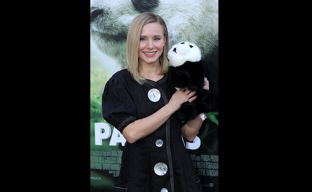 Kristen Bell holds a panda stuffed doll at the LA Premiere. The actress provided narration for Pandas, a documentary about a group of researchers trying to introduce captive-born cubs into the wild. Willy Sanjuan/Invision/AP Kristen Bell holds a panda stuffed doll at the LA Premiere. The actress provided narration for Pandas, a documentary about a group of researchers trying to introduce captive-born cubs into the wild. Willy Sanjuan/Invision/AP