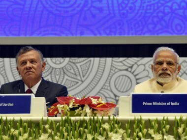 King Abdullah with Prime Minister Narendra Modi. PTI