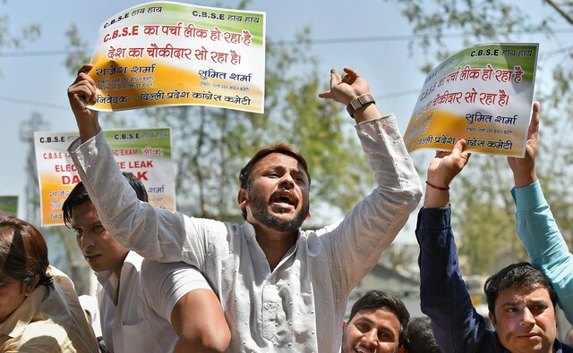 While some students gathered at Parliament Street, members of the Congress' National Students Union of India (NSUI) began marching towards Union minister Prakash Javadekar's residence but were stopped. PTI While some students gathered at Parliament Street, members of the Congress' National Students Union of India (NSUI) began marching towards Union minister Prakash Javadekar's residence but were stopped. PTI