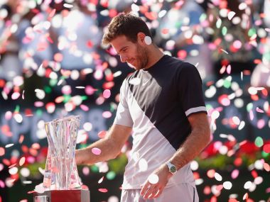 Juan Martin Del Potro celebrates his victory after beating Roger Federer in the final. Image courtesy: Twitter @BNPPARIBASOPEN