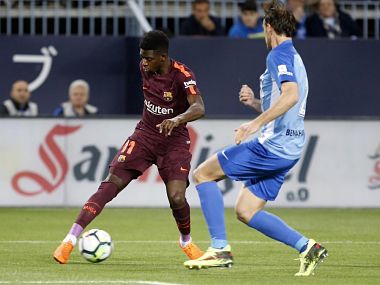 Ousmane Dembele in action during Barcelona's match againts Malaga. Image courtesy: Twitter @FCBarcelona
