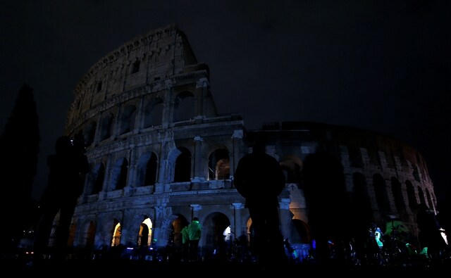 The ancient Colosseum after the lights were switched off for Earth Hour in Rome. Reuters The ancient Colosseum after the lights were switched off for Earth Hour in Rome. Reuters