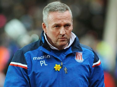 Stoke City manager Paul Lambert reacts during the Premier League match against Manchester City. AP
