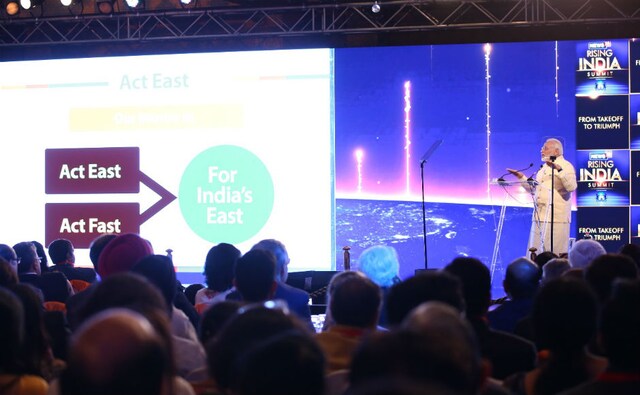 As Modi addressed the summit, he said that developing east India is his first priority. When the North East goes from isolation to integration, it will truly lead to a 'Rising India', Modi said. News18 As Modi addressed the summit, he said that developing east India is his first priority. When the North East goes from isolation to integration, it will truly lead to a 'Rising India', Modi said. News18