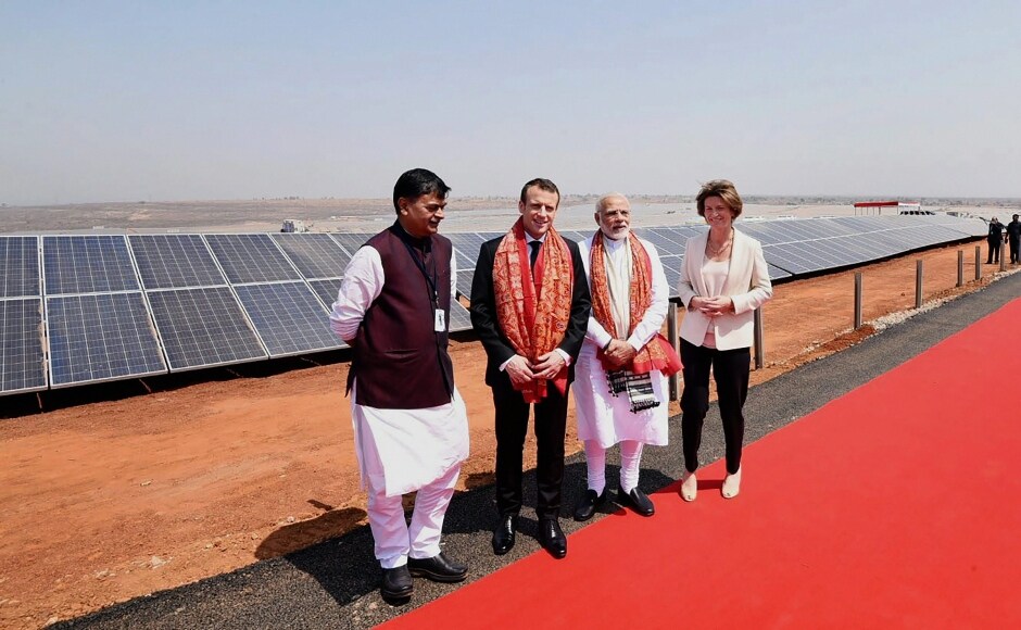 Officials of the plant informed Modi and Macron that the generation of power will begin with the first sun rays and the plant will shut down with sunset. The plant has 3,18,650 solar plates with each plate having a generation capacity of 315 watts. PTI Officials of the plant informed Modi and Macron that the generation of power will begin with the first sun rays and the plant will shut down with sunset. The plant has 3,18,650 solar plates with each plate having a generation capacity of 315 watts. PTI