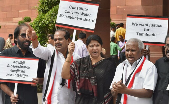 In the morning, MPs of Dravida Munnetra Kazhagam (DMK) wore black dresses and hold protests outside the Parliament over the demand to constitute Cauvery Water Management board. They accused the government of delay in adopting tactics for the formation of the board. PTI In the morning, MPs of Dravida Munnetra Kazhagam (DMK) wore black dresses and hold protests outside the Parliament over the demand to constitute Cauvery Water Management board. They accused the government of delay in adopting tactics for the formation of the board. PTI