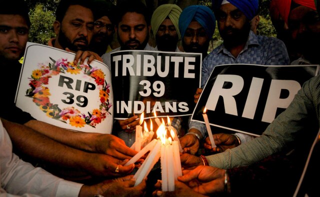 Members of National Human Rights and Crime Control Organization light candles in Amrtisar to pay tribute. The mortal remains will be brought back to India on a special plane which will land either in Amritsar or Jalandhar in Punjab, and handed over to their relatives Members of National Human Rights and Crime Control Organization light candles in Amrtisar to pay tribute. The mortal remains will be brought back to India on a special plane which will land either in Amritsar or Jalandhar in Punjab, and handed over to their relatives