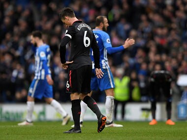 Soccer Football - Premier League - Brighton & Hove Albion vs Arsenal - The American Express Community Stadium, Brighton, Britain - March 4, 2018 Arsenal's Laurent Koscielny looks dejected Action Images via Reuters/Tony O'Brien EDITORIAL USE ONLY. No use with unauthorized audio, video, data, fixture lists, club/league logos or "live" services. Online in-match use limited to 75 images, no video emulation. No use in betting, games or single club/league/player publications. Please contact your account representative for further details. - RC1C60EA62F0