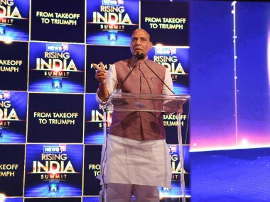Home Minister Rajnath Singh at the Rising India Summit.