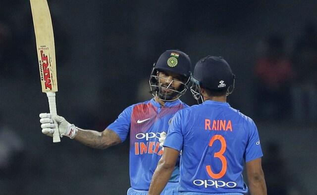 Shikhar Dhawan celebrates after bringing up his second consecutive half-century. AP Shikhar Dhawan celebrates after bringing up his second consecutive half-century. AP