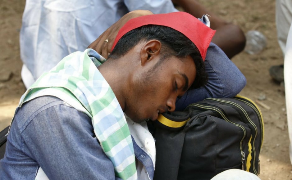 An exhausted farmer catches up on sleep at Azad Maidan in Mumbai on Monday. The protesters will halt at the Somaiya ground in suburban Chunabhatti tonight, and set out for Vidhan Bhavan in south Mumbai, where the Budget session is underway, on Tuesday. Firstpost/ Sachin Gokhale An exhausted farmer catches up on sleep at Azad Maidan in Mumbai on Monday. The protesters will halt at the Somaiya ground in suburban Chunabhatti tonight, and set out for Vidhan Bhavan in south Mumbai, where the Budget session is underway, on Tuesday. Firstpost/ Sachin Gokhale