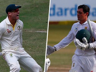 Australia's David Warner (L) and South Africa's Quinton de Kock (R). Image Courtesy: Twitter @CricketAus