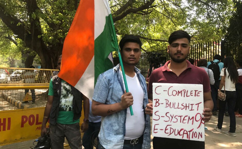 Many students claimed that almost all the papers had been leaked a day before the examinations and demanded that if a reexamination is to be held, it should be held for all the subjects. Firstpost/Pallavi Rebbapragada Many students claimed that almost all the papers had been leaked a day before the examinations and demanded that if a reexamination is to be held, it should be held for all the subjects. Firstpost/Pallavi Rebbapragada