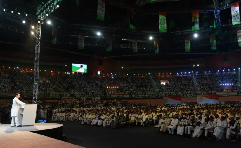 Rahul Gandhi speaking at the 84th Congress plenary summit. PTI