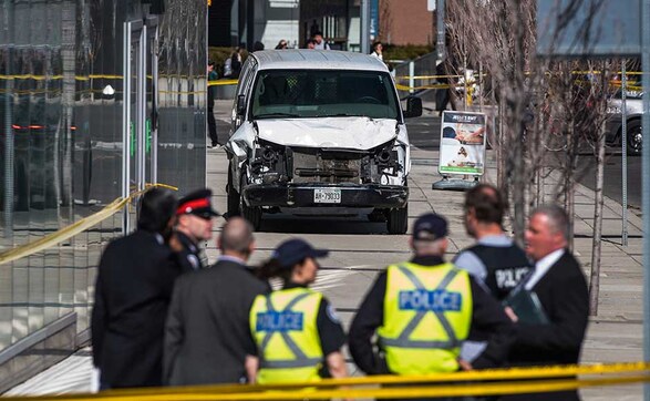Van ploughs into crowded sidewalk in Canada's Toronto, killing 10 and injuring 15 Van ploughs into crowded sidewalk in Canada's Toronto, killing 10 and injuring 15