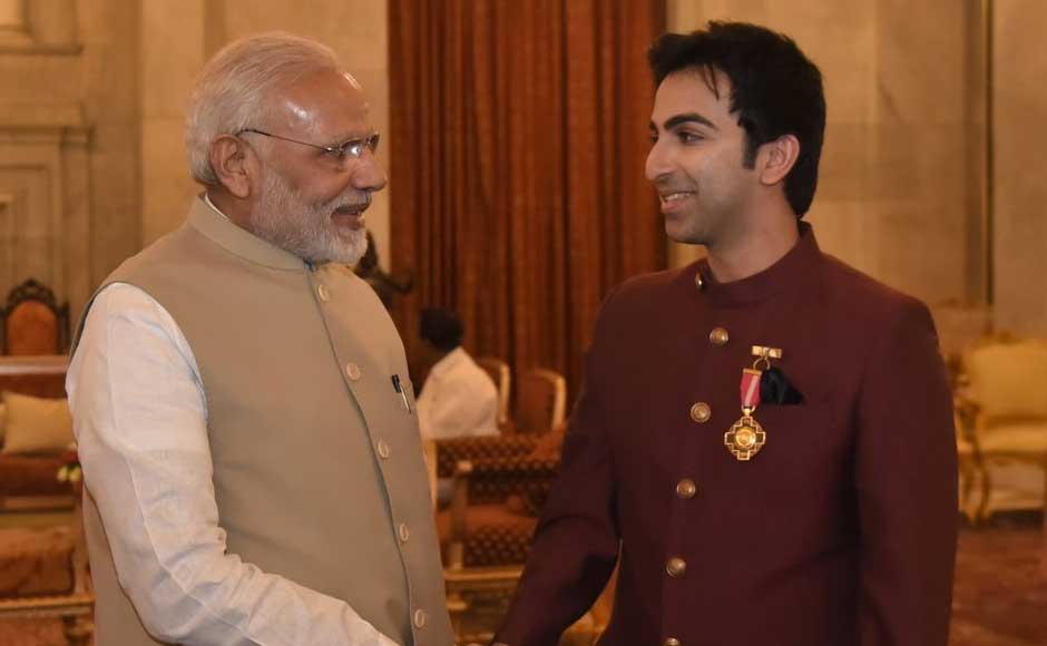 Besides Dhoni and Advani, folk artist Sharda Sinha, contemporary Indian artist Laxman Pai and former Ambassador of Russia to India, Alexander Kadakin (posthumously), were also presented with the Padma Bhushan, the country's third-highest civilian award after Bharat Ratna and Padma Vibhushan, by Kovind. Advani greets Prime Minister Narendra Modi. Twitter@narendramodi Besides Dhoni and Advani, folk artist Sharda Sinha, contemporary Indian artist Laxman Pai and former Ambassador of Russia to India, Alexander Kadakin (posthumously), were also presented with the Padma Bhushan, the country's third-highest civilian award after Bharat Ratna and Padma Vibhushan, by Kovind. Advani greets Prime Minister Narendra Modi. Twitter@narendramodi