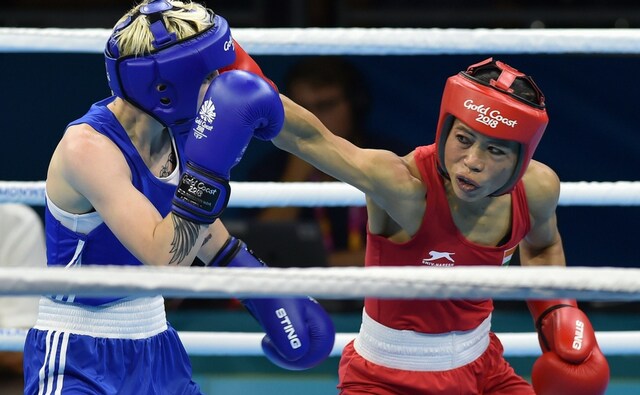 MC Mary Kom beat Kristina O'Hara during the boxing women's Light Fly (45-48kg) finals. This was her debut at the CWG and has been assigned as the flag-bearer of the Indian contingent at the closing ceremony of the Commonwealth Games 2018 in Gold Coast, Australia. PTI MC Mary Kom beat Kristina O'Hara during the boxing women's Light Fly (45-48kg) finals. This was her debut at the CWG and has been assigned as the flag-bearer of the Indian contingent at the closing ceremony of the Commonwealth Games 2018 in Gold Coast, Australia. PTI