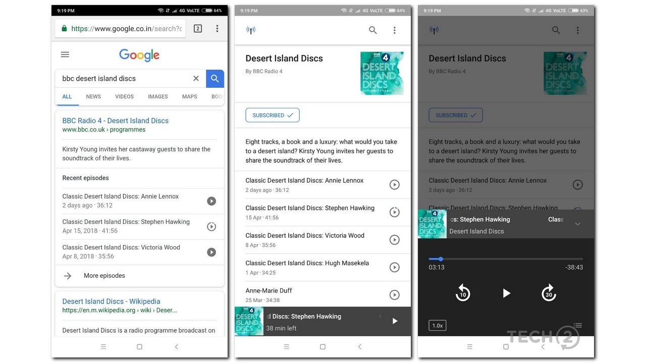 Google podcast app inside Google Search