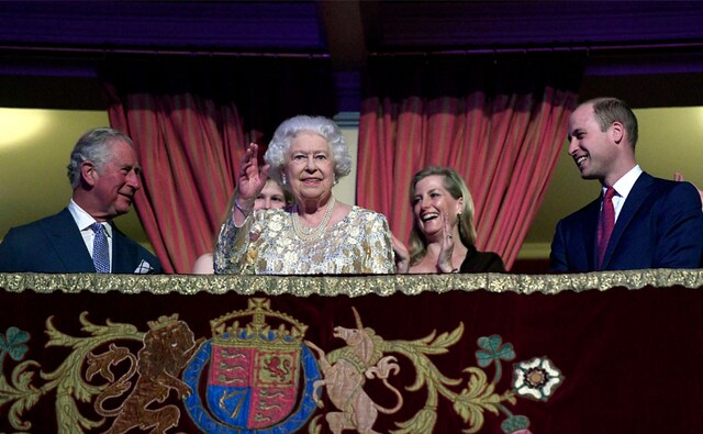 The queen was flanked in the royal box by Charles, heir to the throne, and Prince William, next in the line of succession. The queen celebrates two birthdays every year: Her actual birthday on 21 April, which she usually marks privately with her family, and her "official birthday" in the summer. AP The queen was flanked in the royal box by Charles, heir to the throne, and Prince William, next in the line of succession. The queen celebrates two birthdays every year: Her actual birthday on 21 April, which she usually marks privately with her family, and her "official birthday" in the summer. AP