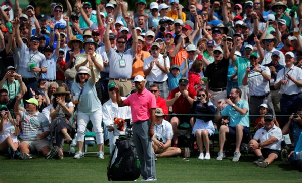 Tiger Woods is back at the Masters and the crowd is going crazy Tiger Woods is back at the Masters and the crowd is going crazy