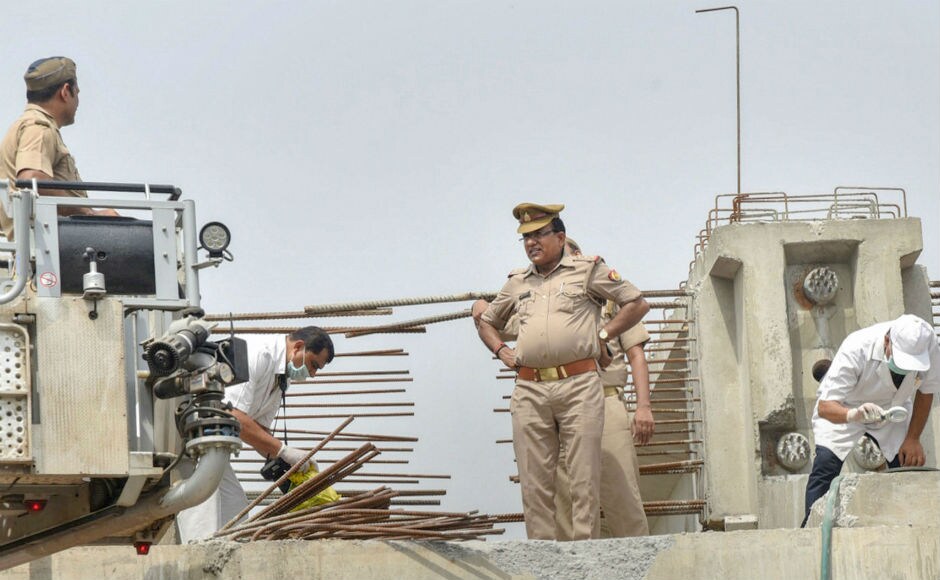 Forensic experts investigate at the collapse site. PWD minister Keshav Prasad Maurya suspended the chief project manager of the bridge HC Tiwari, project manager KR Sudan, assistant engineer Rajendra Singh and junior engineer Lal Chand. All the four suspended officers were looking after the construction of the flyover. PTI Forensic experts investigate at the collapse site. PWD minister Keshav Prasad Maurya suspended the chief project manager of the bridge HC Tiwari, project manager KR Sudan, assistant engineer Rajendra Singh and junior engineer Lal Chand. All the four suspended officers were looking after the construction of the flyover. PTI
