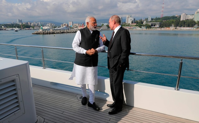 Modi and Putin then took a boat ride on the Black Sea from Bocharev Creek to Olympic Park after their informal summit to discuss bilateral ties. PTI Modi and Putin then took a boat ride on the Black Sea from Bocharev Creek to Olympic Park after their informal summit to discuss bilateral ties. PTI