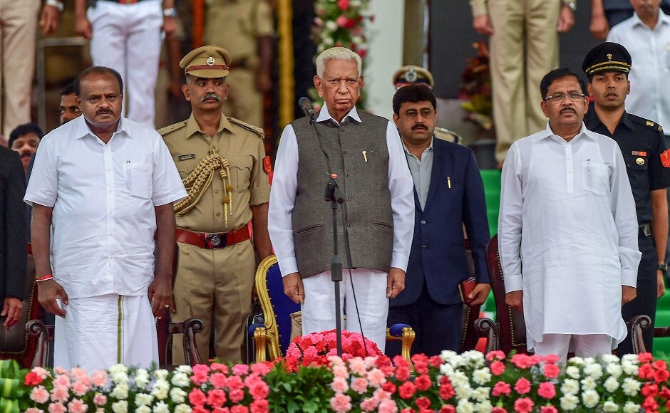 G Parameshwara, the state Congress chief and the party's Dalit face, was sworn in as Kumaraswamy's deputy. The ceremony was held outside the majestic Vidhana Soudha, the seat of power in Karnataka. PTI G Parameshwara, the state Congress chief and the party's Dalit face, was sworn in as Kumaraswamy's deputy. The ceremony was held outside the majestic Vidhana Soudha, the seat of power in Karnataka. PTI