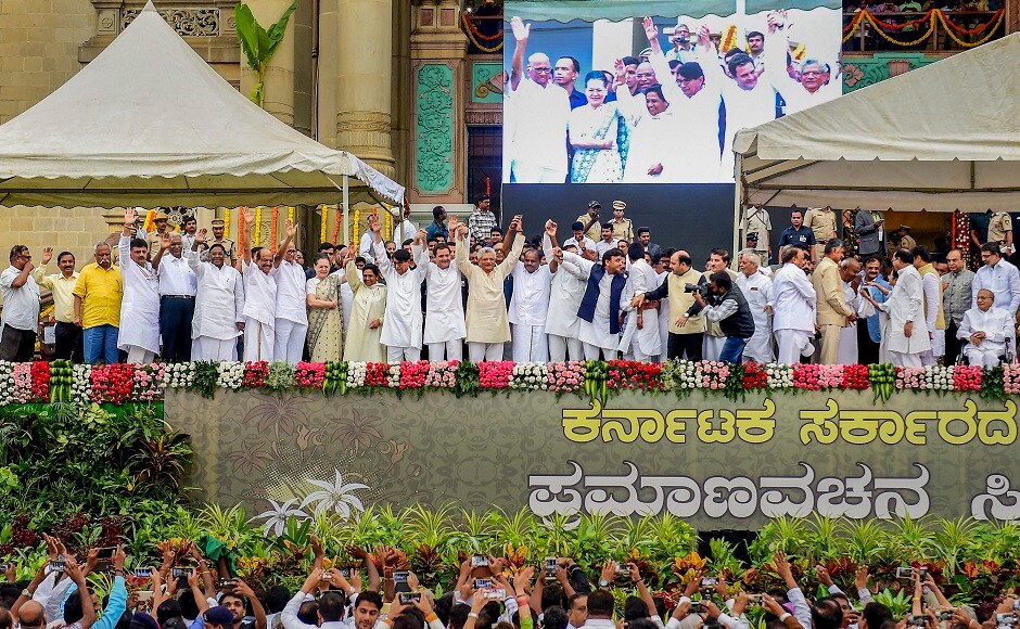 Disparate in ideology but united in the intent of dislodging the BJP-led NDA from power, a bevy of leaders, from UPA chairperson Sonia Gandhi and Congress chief Rahul Gandhi to NCP's Sharad Pawar, and two former UP chief ministers Akhilesh Yadav and Mayawati attended the event. PTI Disparate in ideology but united in the intent of dislodging the BJP-led NDA from power, a bevy of leaders, from UPA chairperson Sonia Gandhi and Congress chief Rahul Gandhi to NCP's Sharad Pawar, and two former UP chief ministers Akhilesh Yadav and Mayawati attended the event. PTI