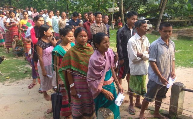 Enthusiastic voters line up at a polling booth in Meghalaya's Ampati constituency where former chief minister Mukul Sangma and his wife and legislator Dikkanchi D Shira have been campaigning for their 27-year old daughter Miani Dalbot Shira. Other Congress legislators from Khasi Hills also chipped in during the campaign. 101 Reporters Enthusiastic voters line up at a polling booth in Meghalaya's Ampati constituency where former chief minister Mukul Sangma and his wife and legislator Dikkanchi D Shira have been campaigning for their 27-year old daughter Miani Dalbot Shira. Other Congress legislators from Khasi Hills also chipped in during the campaign. 101 Reporters